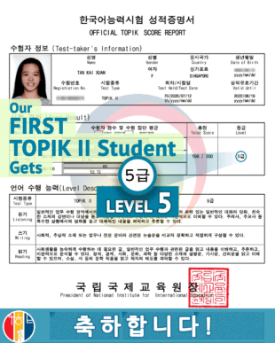 TOPIK test result at SEOUL Korean Language Centre